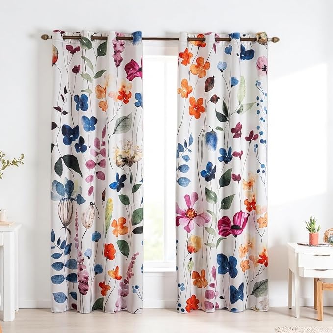 Floral 100% Blackout Curtains 108 inch Long 2 Panels Set for Bedroom Vintage Patterned Black Out Curtain Thermal Insulated Light Blocking Privacy Protect Window Drapes for Living Room 52 x 108 inch