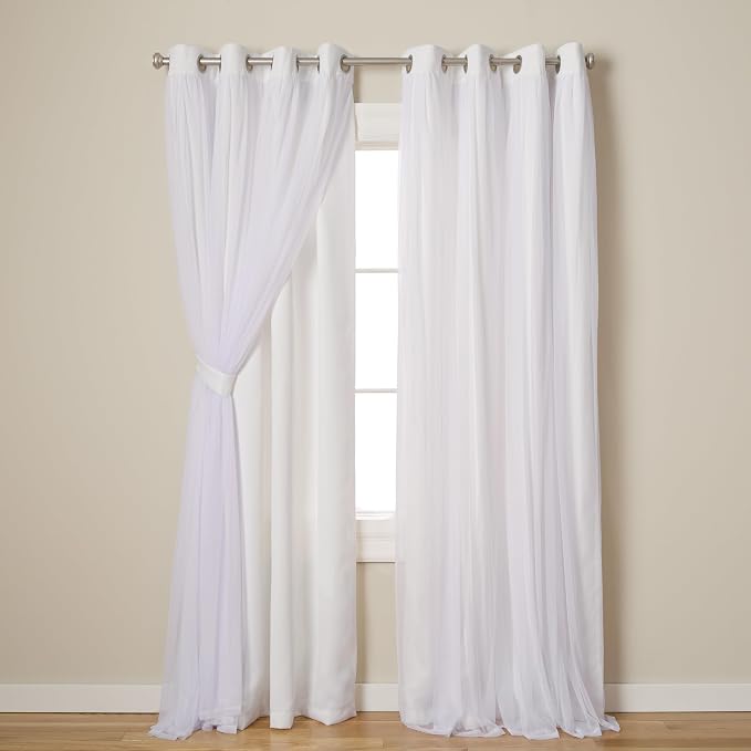 TOWN & COUNTRY LUXE Talia Double Layer Indoor Curtains, Sheer and Room Darkening Blackout, Grommet Top, Energy Efficient, 2-Pack Set, 52"x84", Winter White