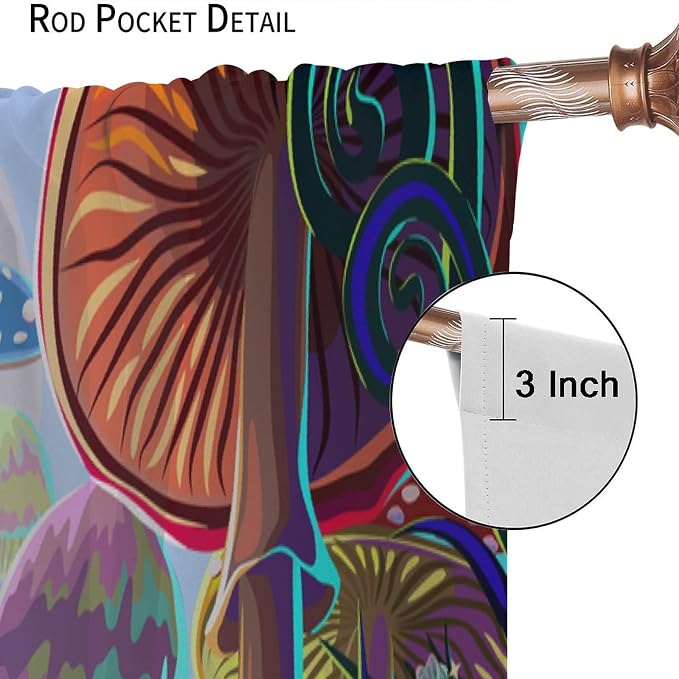 Fantasy Mushroom Curtains,Fairytale Forest Plant Castle Print Window Treatments for Bedroom Living Room Kitchen Colorful Cartoon Floral Window Drapes 2 Panels Set,Total Size55 x 63 Inch