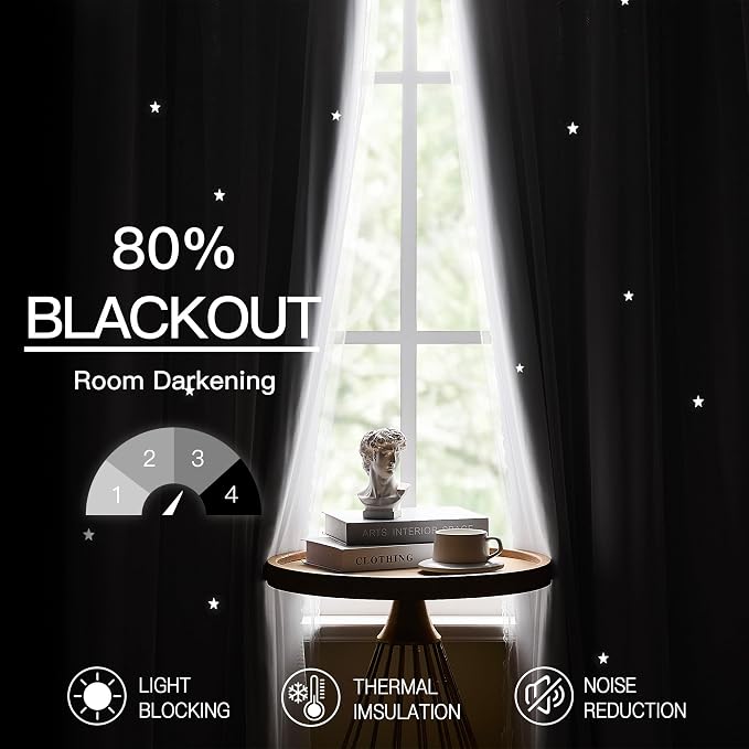 XiDi Grey Curtains 45 Inches Long for Bedroom Living Room 2 Panels Thermal Insulated Kids Curtain Hollow-Out Star Window Nursery Curtains Room Darkening Grommet Window Treatments Light Grey W52 x L45