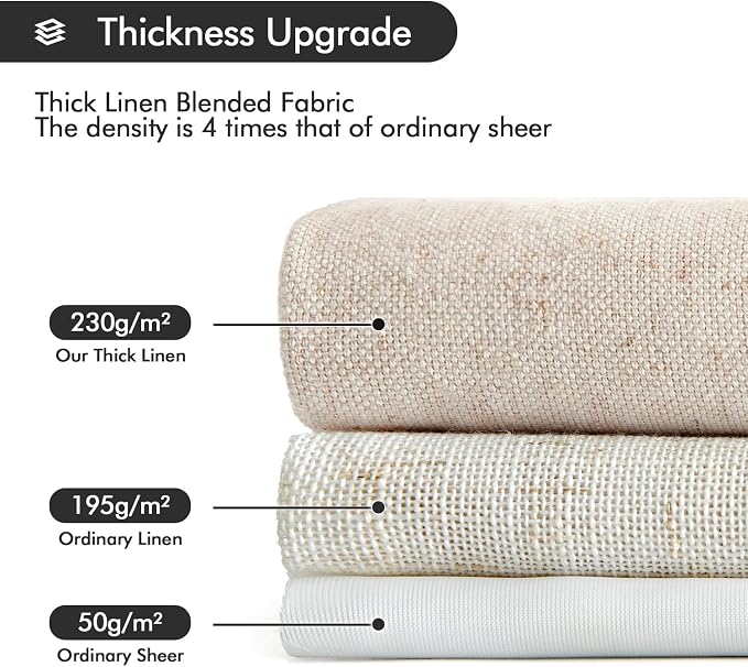 MIULEE Non-See-Through Privacy Linen Curtains 2 Panels, Light Filtering Window Curtains Farn House Textured Back Tab Semi Sheer Drapes for Bedroom Living Room, 52 x 84 Inches Long, Birch