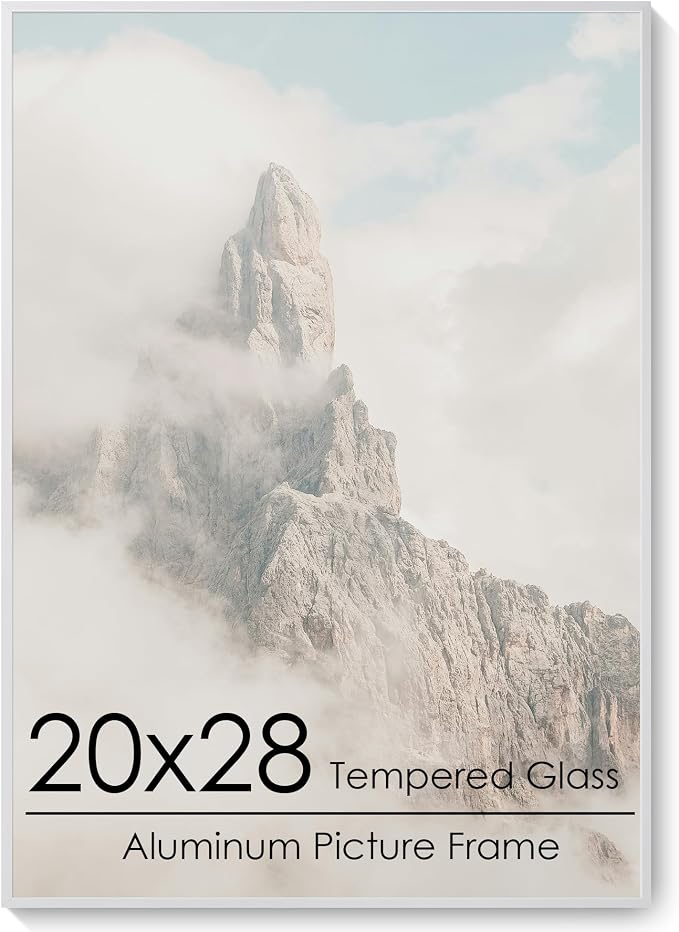 20x28 Metal Picture Frame, Aluminum Poster Frame with Real Glass, Silver | Sleek Silver 28x20 Frame with Tempered Glass for Wall Display, Posters, Art & Photos | Wall Kit Included