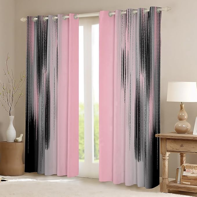 jejeloiu Pink and Black Curtains for Bedroom Living Room (2 Panels, 38 x 45 Inch) Modern Art Blackout Curtains for Kids Adults Messy Rust Darkening Drapes Gradient Stryle Window Treatments