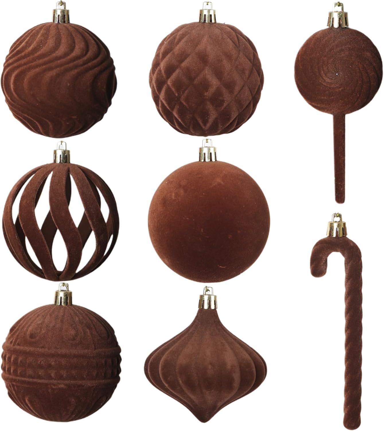 Senjie Velvet Christmas Balls Flocked Christmas Tree Ball Ornaments 63PCS Bulk Plastic Balls Xmas Decorative Hanging Ornaments Christmas Tree Decoration Brown