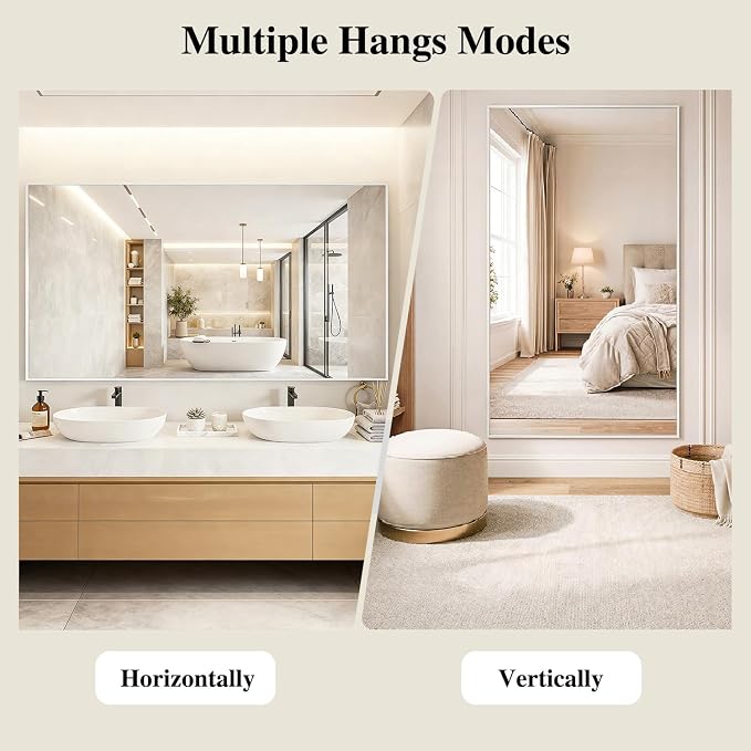 Koonmi White Rectangle Wall Mirror, 36x48 Inch Bathroom Mirror, Aluminum Frame Vanity Mirror for Entryway, Living Room, Bedroom Bathroom, Hangs Horizontally or Vertically