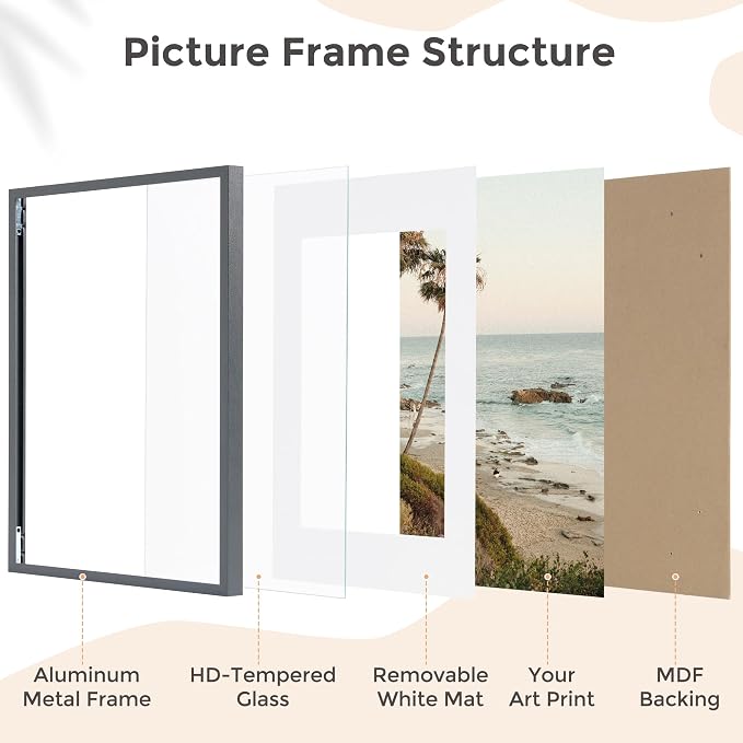 A3 Picture Frame 11.7x16.5 for A4 Photo, Aluminum Frame, Gunmetal Gray | Sleek Metal Frame for Wall, Desk & Gift | Beveled Glass & Hardware, Minimalist
