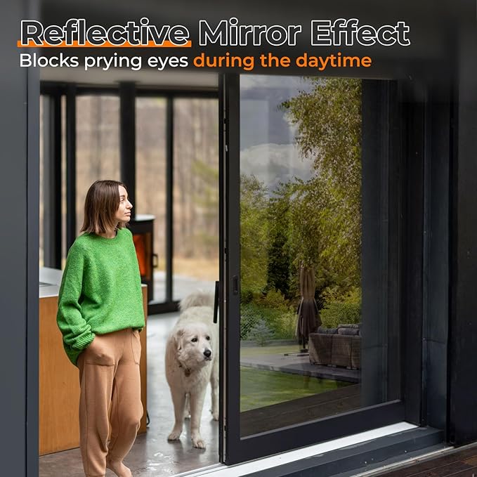 DOWELL Window Privacy Film, One Way Window Tint for Home, Static Cling Anti UV Sun Blocking Reflective Mirror Film, Heat Control See Out Not in Glass Tinting, Black Silver, 23.6" x 157.5"