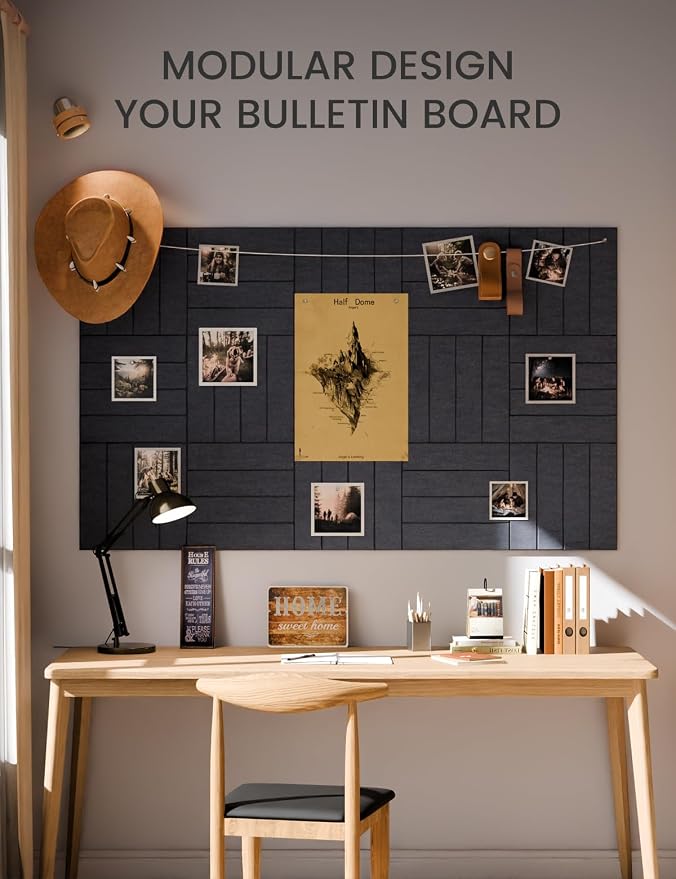 Fluxynara Felt Bulletin Board Tiles Large 36" x 24" Cork Board Alternative-6 Pack with 32 Adhesive Tabs, Thick Slat Wall Panels for Office Decor, Push Pin Board Wall Organizer Alternative - Navy Blue