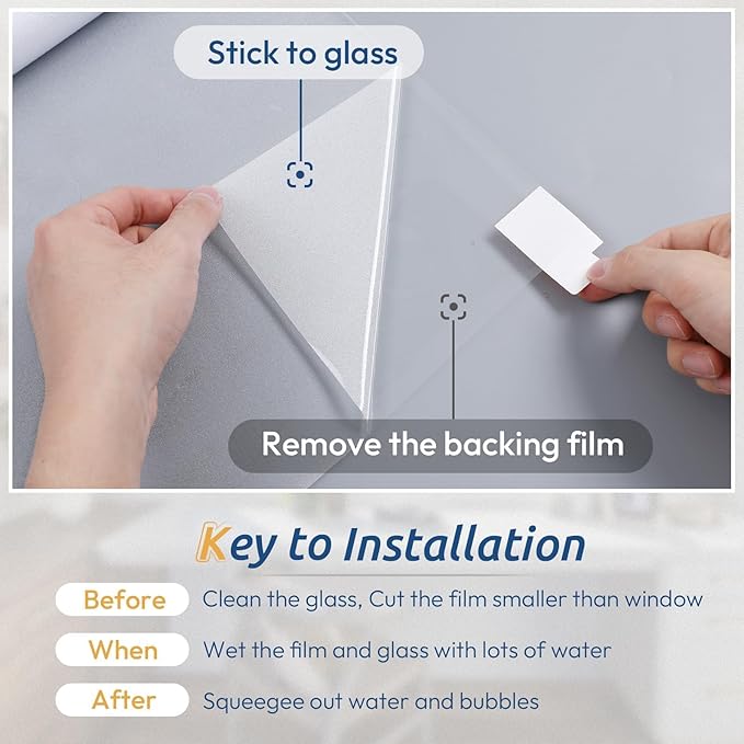 rabbitgoo Window Privacy Film, Frosted Glass Window Clings, Static Cling UV Heat Blocking Door Stickers for Home Bathroom, Removable Indoor Decal Coverings Day and Night, Pure, 29.5 x 157 Inches
