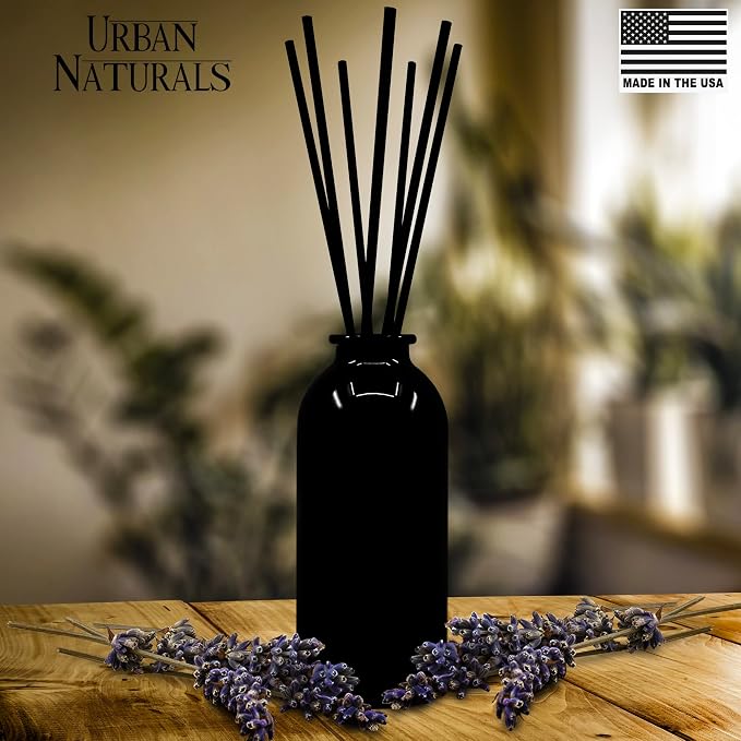 Urban Naturals Reed Diffuser Set, Lavender Fields - Bathroom Shelf Décor | Real Lavender Stems French Blossoms, Geranium & Clary Sage, for Aromatherapy & Stress Relief, Vegan