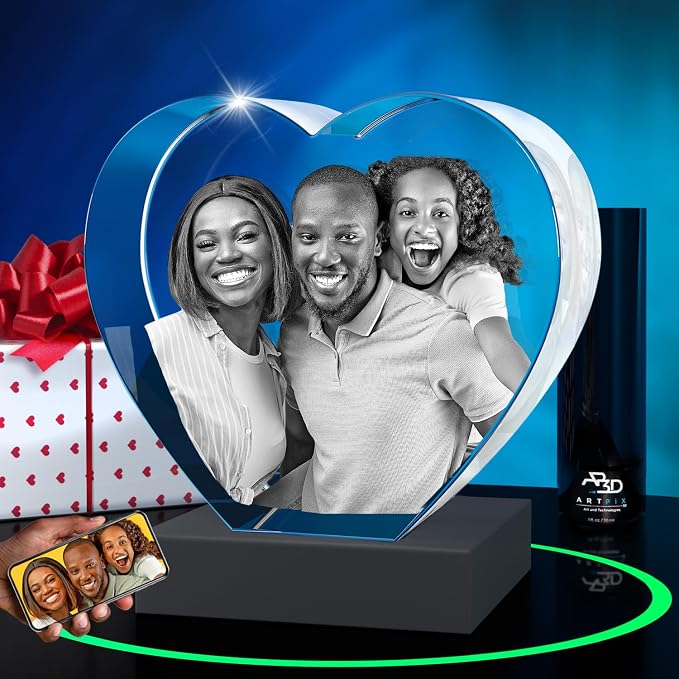 ArtPix 3D Crystal Photo, Personalized Gifts for Women, Wife, Her, Him, Men, Mom, Great Customized Gift With Your Own Photo - Anniversary, Wedding, Birthday - Custom Glass 3D Laser Etched Picture Frame