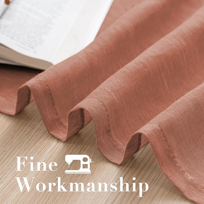 H.VERSAILTEX Linen Curtains Natural Linen Blended Curtain Panels for Living Room/Light Reducing Linen Semi Sheer Curtains 2 Panels Set Nickel Grommet Window Panels (52x96 Inch, Terracotta)