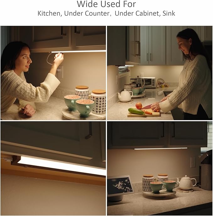 Leetdud Under Cabinet Lighting Plug in or Hardwired Built-in Dimmer, 24 Inch 12W, 5CCT 2700/3000/3500/4000/5000K, Linkable Counter Lights for Kitchen, ETL Dimmable LED Light Fixture, Bronze