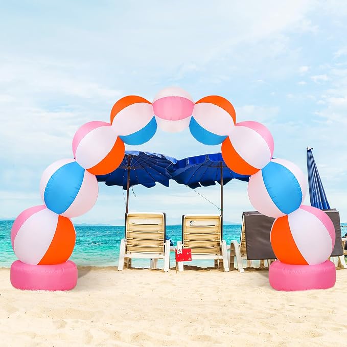 RattanView Inflatable Arch 8 ft Summer Beach Ball Party Arch Rainbow Beach Party Decoration Inflatable Pool Favors for Indoor Outdoor Lawn Yard Garden Decoration (Pink)