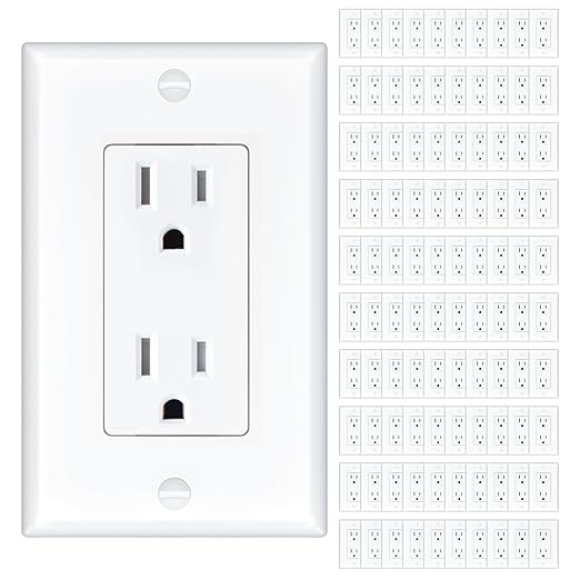 Amico Standard Electrical Outlets, Tamper Resistant, 2-Pole 3-Wire Wall Outlet, 125V/1875W, NEMA 5-15R, Wall Plates and Screws Included, for Home and Business, White, UL Listed, 15 Amp, 100 Pack