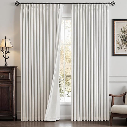 IVAPUPU Pinch Pleated Linen Blend Blackout Curtains for Bedroom - Ivory Full Black Out Curtains 84 Inch 2 Panels Set for Living Room Darkening Thermal Window Curtain Drapes with 16pc Hooks