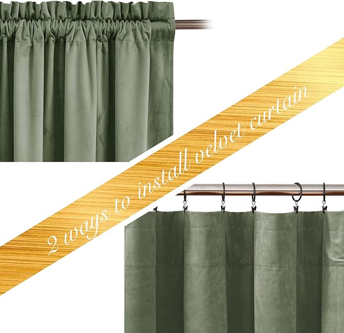 NICETOWN Sage Green Velvet Curtains 72 inches Long 2 Panels for Living Room, Elegant and Sleek Velvet Drapes for Cinema, Hall, Theatre (42-inch Wide)