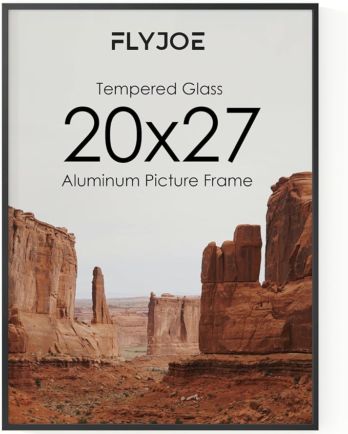 FLYJOE 20x27 Metal Picture Frame - Black Aluminum Picture Frames with Real Glass, Wall Mounting Horizontally or Vertically, Diploma, Certificates and Decor for Wall Gallery 27x20 Frame, Black