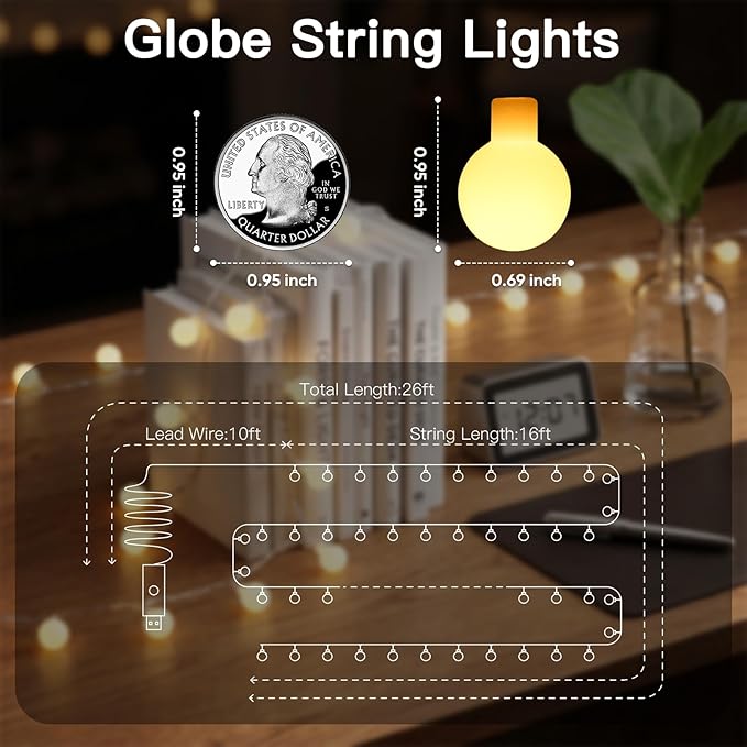 suddus 50 LED Classroom Globe String Lights USB Warm White with Remote | Hanging Fairy Lights With Timer,String Lights for Bedroom for Bedroom, Dorm, Classroom Christmas,Indoor,Outdoor Decor