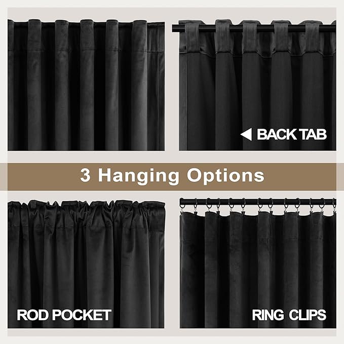 Black Out Velvet Curtains 96 Inches Long for Bedroom 2 Panels Mid Century Modern Soft Heavy Soundproof Noise Reduction Thermal Insulating Drapes Gothic Curtains for Living Room Ceiling to Floor Length