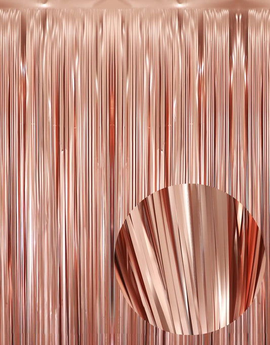 GOER 3.2 ft x 9.8 ft Metallic Tinsel Foil Fringe Curtains for Party Photo Backdrop Wedding Decor (4 Pcs,Matte Rose Gold), One Size