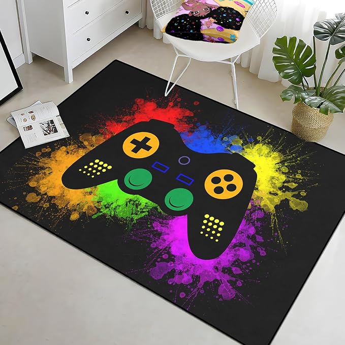 Gaming Rugs for Boys Teens Bedroom Decor Gamer Rugs for Living Room Gamepad Controller Carpets, 4'5"x6'