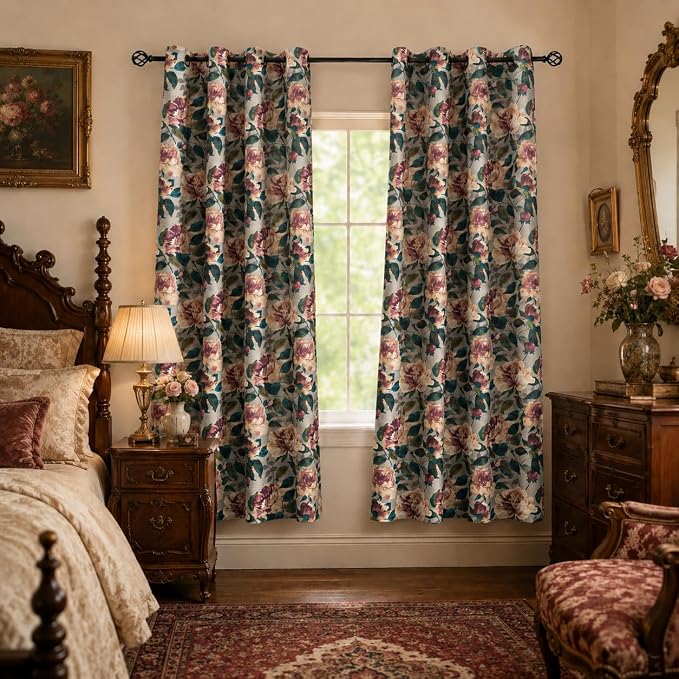 ALIGOGO Blend Linen Plant Curtains 72 Inch Length - Fancy Floral Leaf Garden Curtains for Bedroom, Vintage Privacy Grommet Cloest Hallway French Door Window Treatments Set of 2 Panels, Taupe