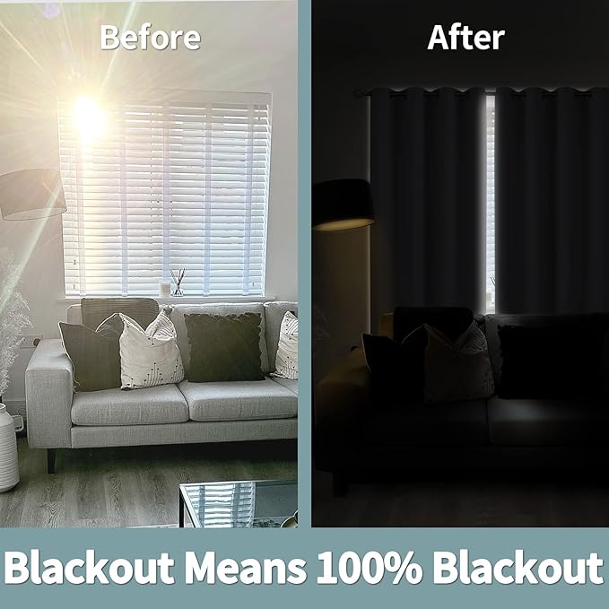 BGment Thermal Insulated 100% Blackout Curtains for Bedroom with Black Liner, Double Layer Full Room Darkening Noise Reducing Grommet Curtain (60 x 84 Inch, Light Grey, 2 Panels)