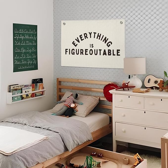 Classroom Decor, Everything is Figureoutable Inspirational Wall Decor, Office Motivational Wall Decor, Classroom Linen Canvas Banner Hanging Flag, 20x30 Inch