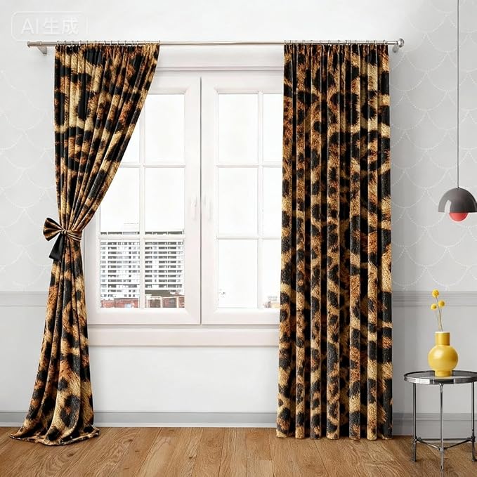 Leopard Print Curtains 42WX84H for Living Room Bedroom Cheetah Print Leopard Decor Brown for Bedroom Window Drapes Treatment Fabric 2 Panels