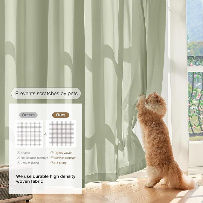 Anmao Non-See-Through Sage Green Privacy Semi Sheer Curtains for Living Room 80 Inch Length 2 Panels Set, Light Filtering That Let Light in Rod Pocket Window Drapes for Bedroom, 52W x 80L, Sage