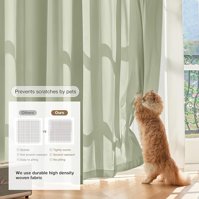 Anmao Non-See-Through Sage Green Privacy Semi Sheer Curtains for Living Room 96 Inch Length 2 Panels Set, Light Filtering That Let Light in Rod Pocket Window Drapes for Bedroom, 40W x 96L, Sage