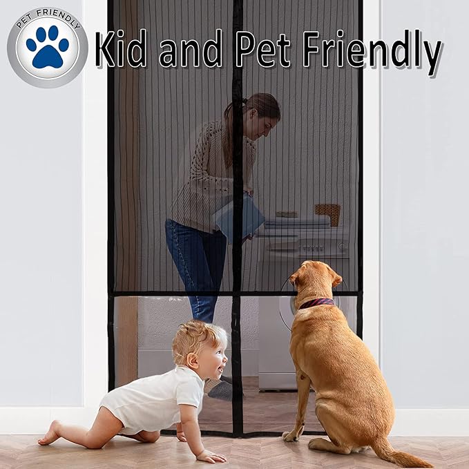 Magnetic Screen Door for Pets – Premium Reinforced Pet-Friendly Design with Heavy-Duty Magnets, Durable Mesh, and PET Material – Fits Doors Up to 37"x82" – Black – by Sentry Screens