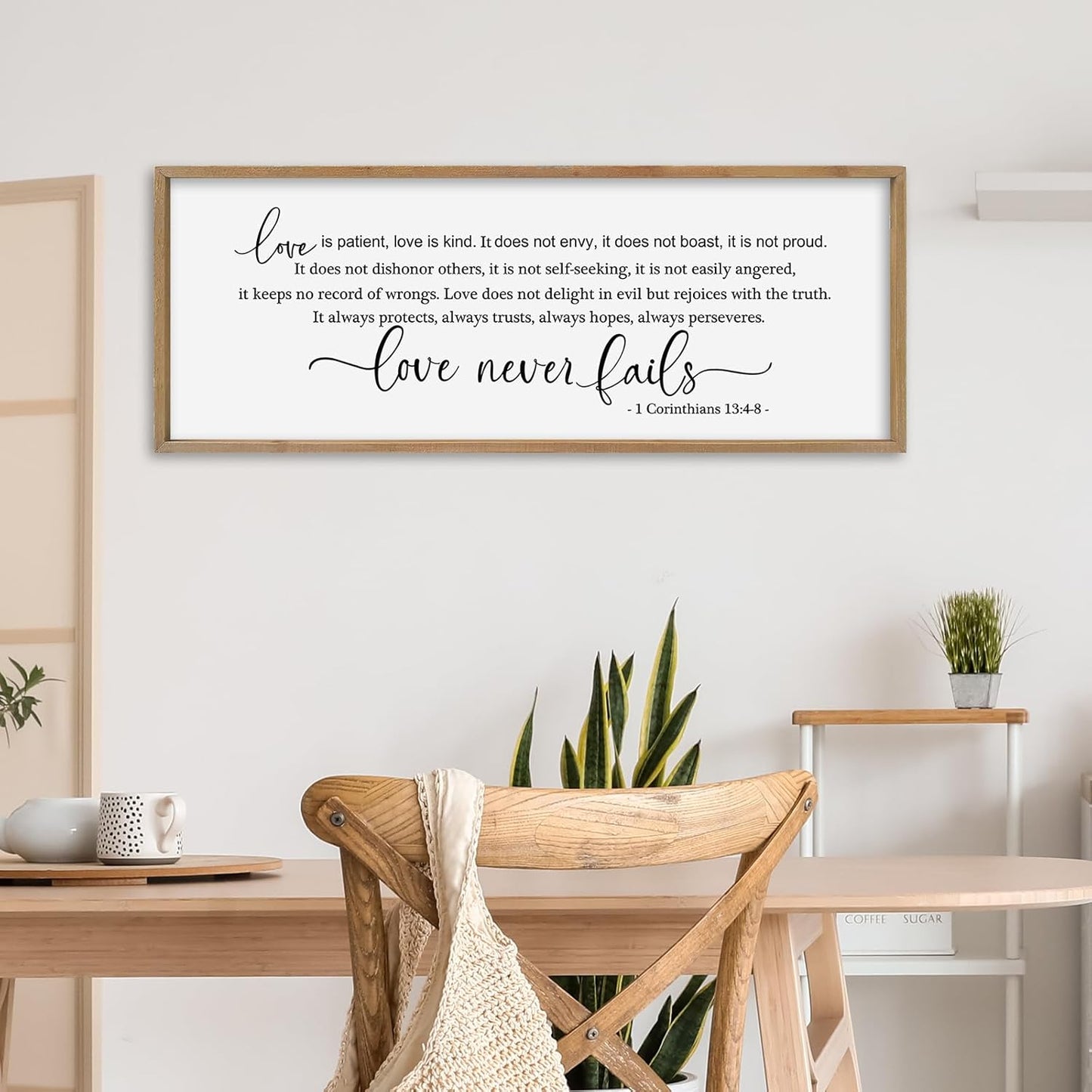 SRSZHIYUE Love is Patient Kind Sign Wall Decor Art 32"×12" 1 Corinthians 13 4-8 Master Bedroom Christian Wood Framed Large Wall Hanging (Wood)