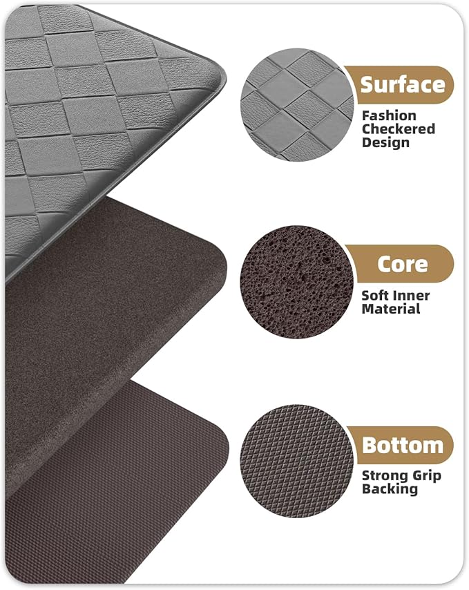 Color&Geometry Anti Fatigue Cushioned Kitchen Floor Mats,17"X71",Long Runner Rug Non Slip Waterproof,Memory Foam Padded Standing Mat for Front Sink,Grey