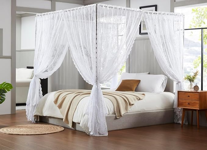 Treatmentex White Lace Curtains for Bedroom 95 inch Length 3D Leaf and Floral Embroidered Sheer Window Drapes for Living Room Guest Room, Rod Pocket Modern Country Rustic Lace Curtains 52" w 2pcs