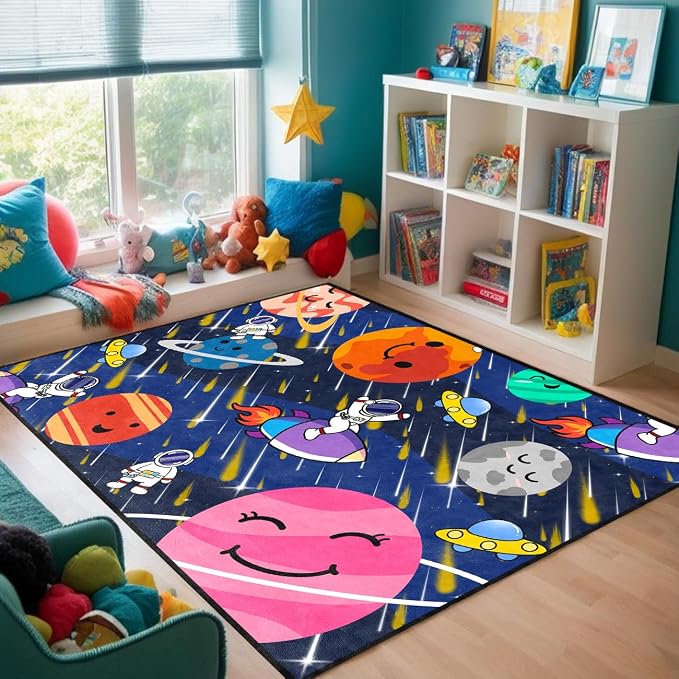 Galaxy Area Rug-Solar System Carpet Space Rug for Boys Room Planets Themed Rug Galaxy Mats for Boys Bedroom Room Decor for,3'×4'