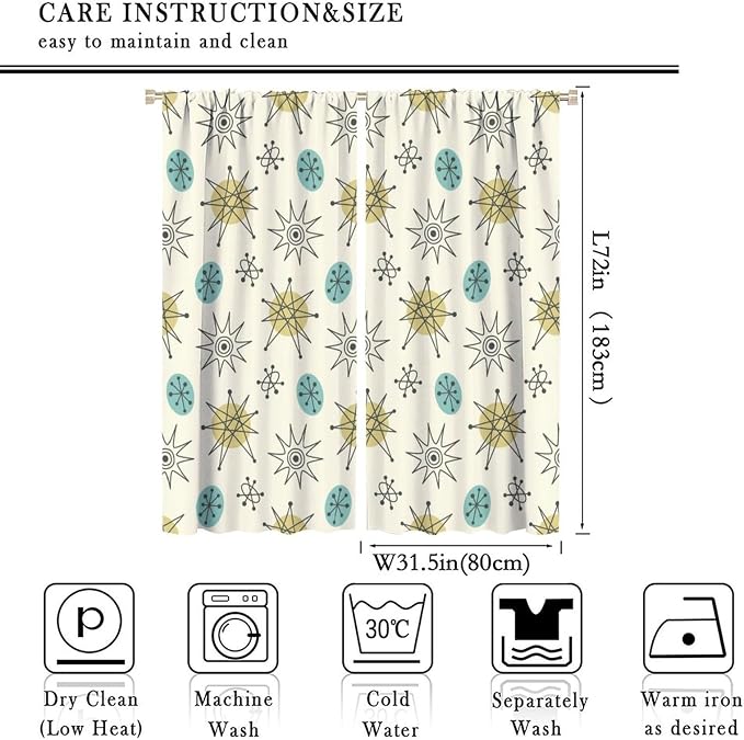 JESTRONRY Mid Century Modern Curtains. Retro 1950s Vintage Style Atomic Background Home Fabric Living Room Bedroom Kitchen Bathroom Decor 63x72in