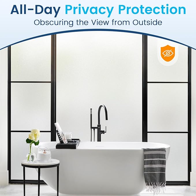 DOWELL Window Privacy Film, Frosted Glass Window Film, Static Cling Non-Adhesive Glass Clings, Sun Blocking Opaque Door Coverings, Reusable Door Sticker for Bathroom Home Office, White, 17.5" x 118"