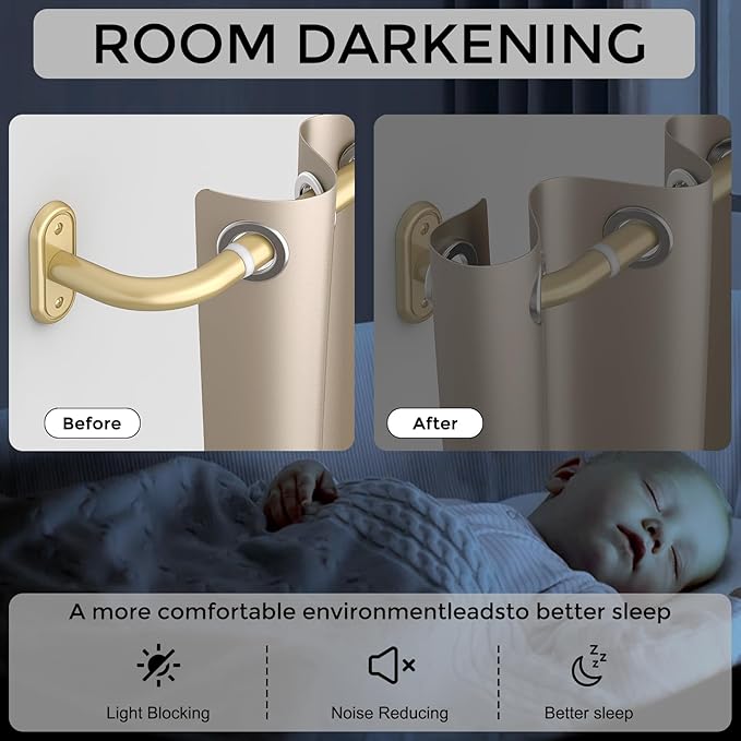 Wrap Around Curtain Rods Gold, Blackout Heavy Duty Curtain Pole for Windows 66 to 120 Inch, 1" Decorative Room Darkening Curved Modern Drapery Rod (Gold/Unique Design/All Metal)