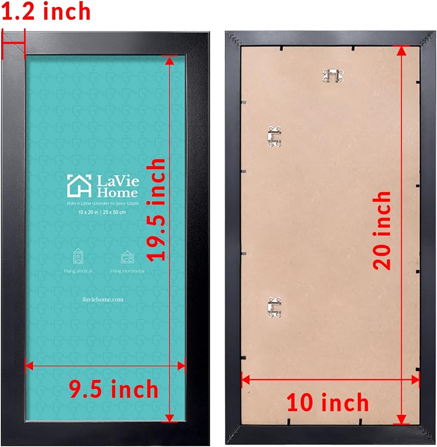LaVie Home 10x20 Picture Frame Black, Panoramic Picture Frame for Wall Decoration, Classic Black Minimalist Style Suitable for Decorating Houses, Offices, Hotels（1 Pack）