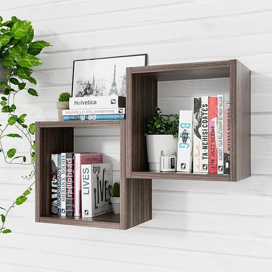 Kaboon Cube Floating Shelves Set2, Display Shelves Wall Mount 7.75" D x 12.5" W x 12.5" H, (Eucalyptus, Square 2 Cubes)