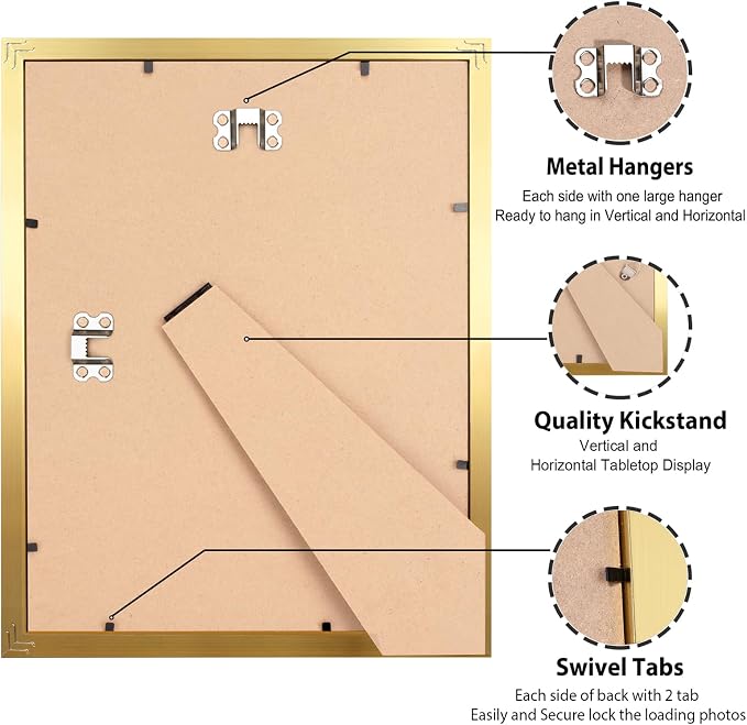 LaVie Home 8x10 Picture Frame Gold, 8 x 10 Frame with High Definition Plexiglass, Horizontal or Vertical Wall Wood Gallery Picture Frames Suitable for Picture Display, 1pc