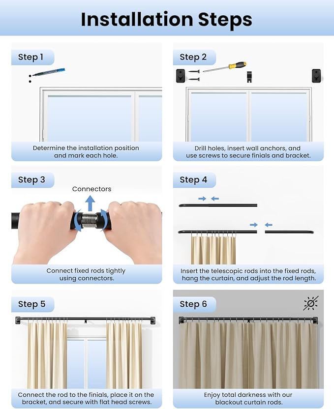 Black Long Curtain Rod, Room Darkening Curtain Rods for Windows 66 To 120 Inches, Wrap Around and Total Blackout Curtain Rod, Heavy Duty and Adjustable Curved Metal Window Treatment Rods, Matte Black