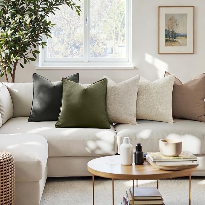 MIULEE Pack of 2 Decorative Linen Pillow Covers 26x26 Inch Olive Green | Euro Shams Boho Farmhouse Modern Soft Accent Throw Pillows for Bed Neutral Cushion Covers Sofa Couch Living Room Home Decor