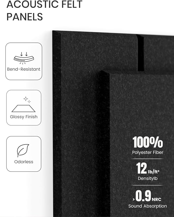 Fluxynara Felt Bulletin Board Tiles Large 36" x 24" Cork Board Alternative-6 Pack with 32 Adhesive Tabs, Thick Slat Wall Panels for Office Decor, Push Pin Board Wall Organizer Alternative - Black