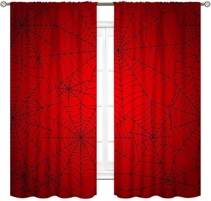 Super Hero Spider Curtains, Red Superhero Spider Web Boys Curtains for Kids Baby Room Living Room Bedroom Nursery Playroom Blackout Drapes 2 Panel Sets, 63"x63" Inch