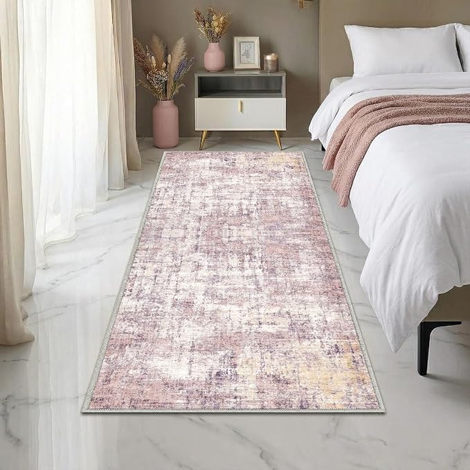 2x6 Rug for Entryway Hallway-No Slip Soft Carpets Modern Abstract Indoor Floor Stain Resistant Carpet for Bedroom Dining Room Farmhouse Nursery Home Office Pink