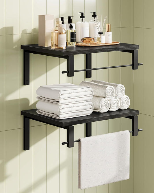 Deep Floating Shelves for Wall, 12 inch Wall Mounted Shelves Set of 2, Wide Floating Shelves for Living Room, Bedroom, Study, Bathroom, Black TBJ02P2BB