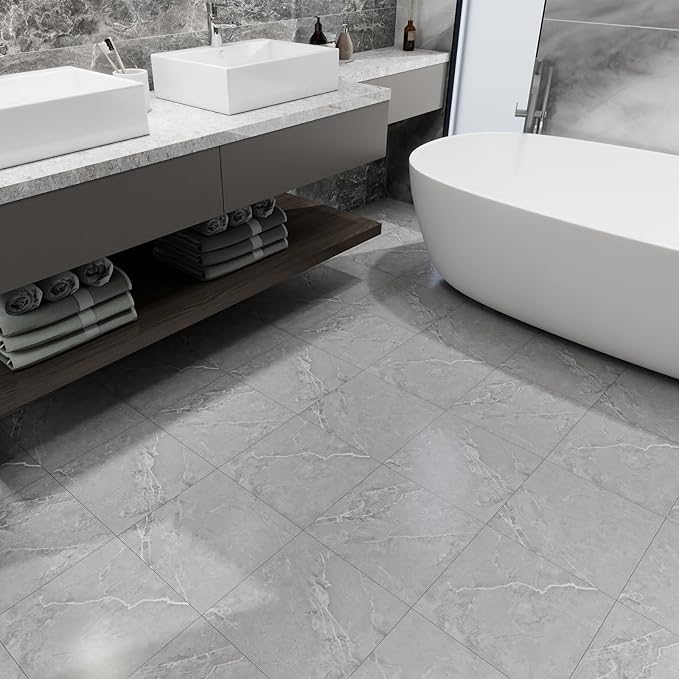 Peel and Stick Floor Tiles 10-Pack,Grey Marble Pattern Flooring,12"x12" Self Adhesive Waterproof Vinyl Flooring DIY for Kitchen Bathroom Dining Room Bedroom Living Room Laundry,Cover 10 Sq.Ft